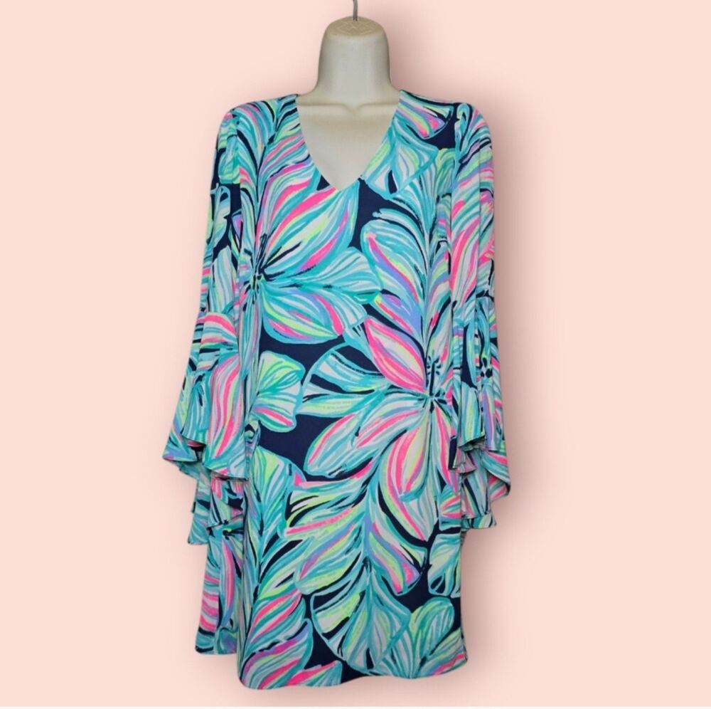 Lilly Pulitzer Rosalia Dress In High Tide NA Dancing Lady Women's 0 Pink/Blue